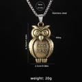 Vintage owl necklace in bronze finish with Good Lucky engraving and square chain - Owl A / 70cm Steel Chain