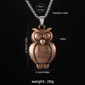 Vintage owl necklace with Good Lucky engraving and 70cm stainless steel chain - Owl B / 70cm Steel Chain