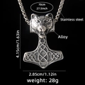 Collar Mjölnir vikingo con colgante cabeza de lobo y cadena de acero inoxidable - Martillo Cabeza de Lobo Con Cadena de Acero 70cm