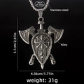 Viking rune necklace with double axe shield pendant and 70cm stainless steel chain - Antique Silver Axe #10 Style (70cm Steel Chain)
