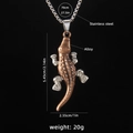 Vintage crocodile pendant necklace in two-tone metal with 70cm stainless steel chain - Crocodile B / 70cm Steel Chain