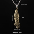 Vintage bronze fish pendant necklace with detailed scales and stainless steel chain - Dragon Fish A / 70cm Steel Chain