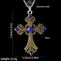 Retro Goldene Kreuzkette mit blauen Edelsteinen und 70 cm Edelstahlkette für Unisex - Kreuz Nr. 166 + 70cm Stahlkette