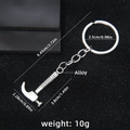 Industrial alloy hammer keychain in antique silver finish with detailed measurements - Hammer Keychain Style