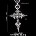 Gothic skull cross pendant necklace in vintage silver with stainless steel chain - Skull Cross Style 175 with 70cm Steel Chain