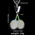 Edelstahlhalskette mit blau-grünen überkreuzten Badmintonschlägern für Paare und Sportler - Schläger Mit 70cm Stahlkette