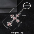 Silver alloy cross keychain with pink rhinestones, total length 4.96 inches - Style 134 / Vintage Silver Pink Rhinestone