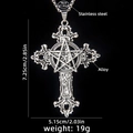 Collier rétro en acier inoxydable avec grand pendentif croix et pentagramme argenté - Pendentif Croix Pentagramme avec Chaîne en Acier 70cm