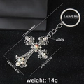 Silver alloy cross keychain with colorful rhinestones and vintage flower design - Style 135 / Vintage Silver AB Rhinestone