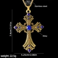 Vintage goldene Kreuzkette mit blauem Kristall und Edelstahlkette Abmessungen - Kreuz Nr. 166 + 70cm Goldene Stahlkette