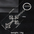 Antique silver cross keychain with black rhinestones and gothic alloy pendant detail - Vintage Silver Black Rhinestone