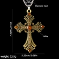 Vintage Bronze Kreuz Halskette mit orangen Edelsteinen und 70cm Edelstahlkette - Kreuz Nr. 167 + 70cm Stahlkette