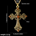 Vintage Hip-Hop Kreuzanhänger Halskette in Goldoptik mit orangefarbenen Kristallen Maße - Kreuz Nr. 167 + 70cm Goldene Stahlkette