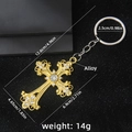 Golden flower cross keychain with white rhinestones and detailed alloy hollow carving - Gold White Zirconia