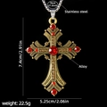 Vintage Goldene Kreuzkette mit roten Strasssteinen und 70 cm langer Edelstahlkette - Kreuz Nr. 168 + 70cm Stahlkette