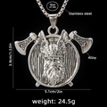 Nordic Viking necklace with double axes and warrior shield pendant in stainless steel - Steel Color (70cm Chain)