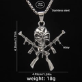 Collar punk para hombre de acero inoxidable con calavera y colgante de fusiles - Esqueleto Doble Rifle Acero con Cadena Acero 70cm