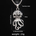 Collana con pendente teschio di polpo gotico su catena in acciaio inox da 70cm - Stile Calamaro Scheletro (Include Catena in Acciaio da 70cm)