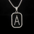 Collana con ciondolo quadrato lettera A nero con cristalli bianchi brillanti - Lettera A