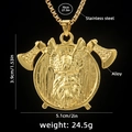 Golden Viking warrior pendant necklace with double axes and wings on a steel box chain - Gold (70cm Chain)