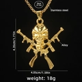 Collar punk dorado para hombre con calavera y rifles y cadena de acero de 70cm - Esqueleto Doble Rifle Dorado con Cadena Acero Dorada 70cm