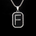 Hip hop stainless steel square pendant necklace featuring letter F with black enamel inlay - Letter F