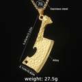 Golden punk cleaver necklace with skull detail and hammered finish stainless steel chain - Gold Cleaver (70cm)