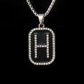 Silver rectangle pendant necklace with black enamel and diamond-set letter H - Letter H