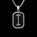 Hip hop style silver letter I square pendant necklace with black oil and crystals - Letter I