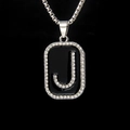 Hip hop style black enamel letter J square pendant necklace in stainless steel - Letter J
