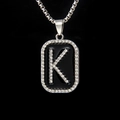 Silver stainless steel box chain necklace with black enamel letter K pendant and crystals - Letter K