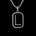 Hip hop black enamel letter L pendant necklace with crystals on stainless steel box chain - Letter L
