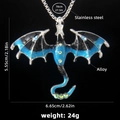 Dragon pendant necklace with rhinestones and colorful enamel wings for men's gothic jewelry - Blue Dragon Style (Type A) / 70cm Steel Chain