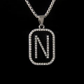 Hip hop black enamel rectangle pendant necklace with crystal letter N in stainless steel - Letter N
