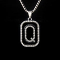 Letter Q pendant necklace with black enamel and sparkling crystals in silver finish - Letter Q