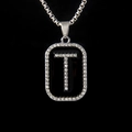 Silver and black stainless steel letter T pendant necklace with sparkling rhinestones - Letter T