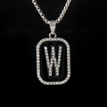 Hip hop black enamel square pendant with rhinestone letter W on silver box chain - Letter W
