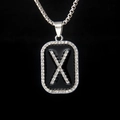 Black rectangle pendant necklace with crystal letter X and silver box chain for men - Letter X