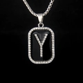 Hip hop black enamel rectangle pendant with iced out letter Y and silver box chain - Letter Y