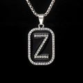 Hip-hop style square pendant necklace with black enamel and letter Z in silver finish - Letter Z
