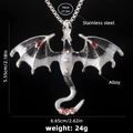 Gothic dragon pendant necklace with black enamel wings and red rhinestones on steel chain - Black White Dragon Style (Type C) / 70cm Steel Chain