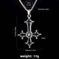 Gothic silver inverted cross necklace with pentagram detail and black enamel inlay - Black (Style 212)
