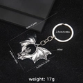 Silver gothic bat keychain made of alloy with detailed size measurements and dark aesthetic - Silver