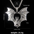 Gothic bat pendant necklace in vintage silver finish with 70cm stainless steel chain - Silver (Bat Steel Color With 70cm Steel Chain)