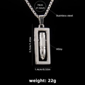 Collana hip hop da uomo in acciaio inossidabile con pendente a proiettile mobile su nero - Proiettile Quadrato con Catena Lunga in Acciaio