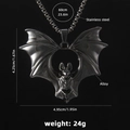 Gothic bat pendant necklace in dark grey alloy with 60cm stainless steel chain - Black (Bat Black With 60cm Black Steel Chain)