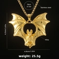 Polished golden bat pendant necklace in stainless steel and alloy for men - Gold (Bat Gold With 70cm Gold Steel Chain)