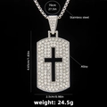 Silberne Dog-Tag-Halskette mit schwarzem Kreuz und Strasssteinen an einer Box-Kette - Kreuz Nr. 210 und 70cm Stahlkette