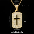 Vergoldete Hip-Hop-Kreuz-Hundemarken-Halskette mit funkelnden Strasssteinen und Box-Kette - Kreuz Nr. 211 und 70cm Goldene Stahlkette