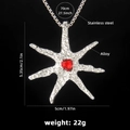 Collar de estrella de mar en acero inoxidable con corazón rosa y cadena 70cm - Estrella de Mar (Strass Rojo) + Cadena de Acero 70cm